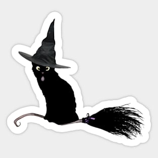 Halloween Cat on Broomstick Sticker